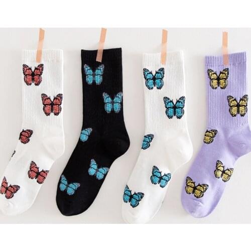 Soft Cotton Butterfly Socks Winter Warm Women Happy Socks Harajuku Female Skateboard Socks sokken