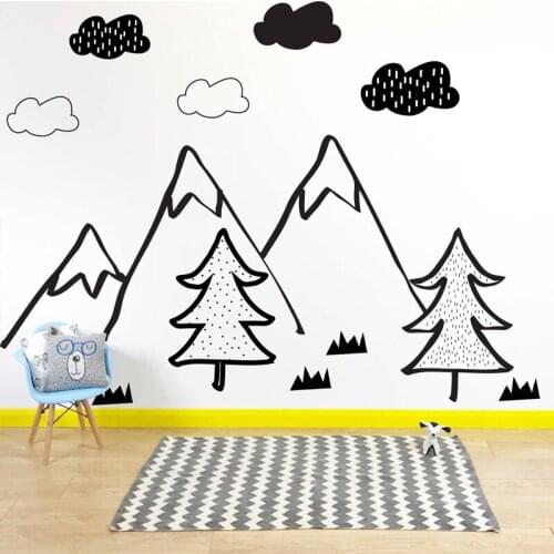 Mountain Scene With Cloud Wall Stickers for Kids Room Home Background Decals Vinyl Wall Decals Playroom Nursery Sticker TA533