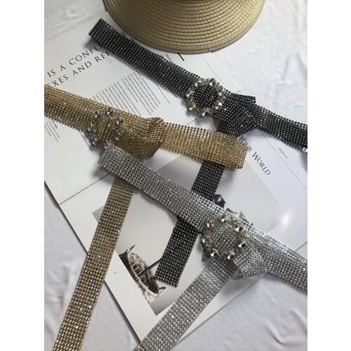 2019 New Cinturon Mujer Fashion Rhinestone Belt Net Luxury Bright Diamonds Wild Pvc Inlay Accessories Ladies Belts For Dresses