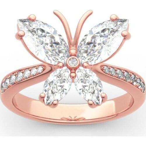 New Design Charm Butterfly Shining Crystal Zircon Ring for Women Rose Gold Color Inlaid Ring Trendy Party Friendship Gifts