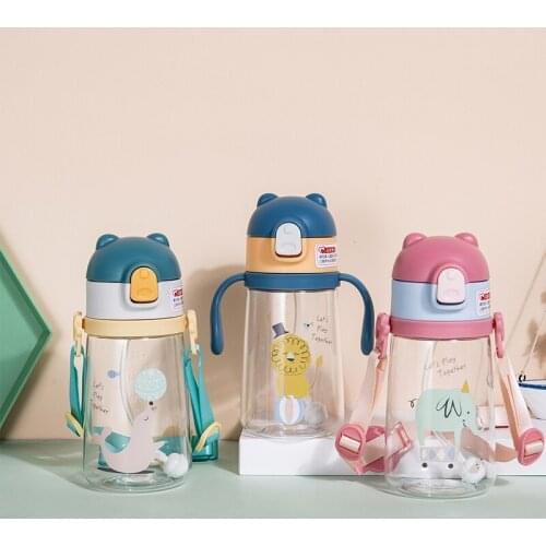 OAPE 2 Use Cartoon Portable Baby Feeding Drink Straw Water Bottle Sippy Cup With Handle Sling Learning Drinking Tritan Straw Cup
