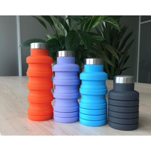 Wholesale 550ml Food grade silicone adjustable volume Water Bottle Travel Portable folding Kettle