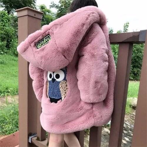 Autumn 2020 New Kids Childrens Hooded Fake Fur Winter Wool Cotton Blends Outwear 3-16Y of Teens Girls' Woolen Jacket Coat