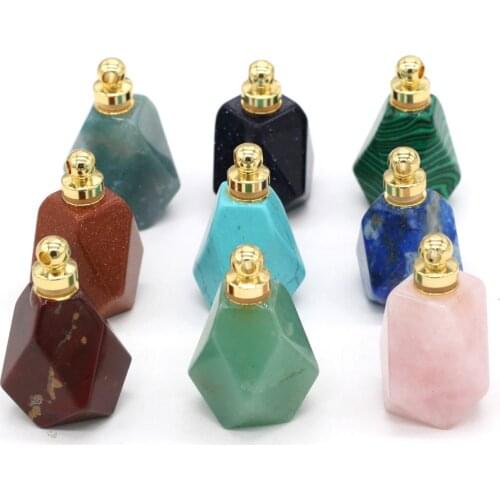 Charms Essential Oil Diffuser Perfume Bottle Pendant Natural Gem Stone Agates Crystal Pendants for Jewelry Making DIY Necklace