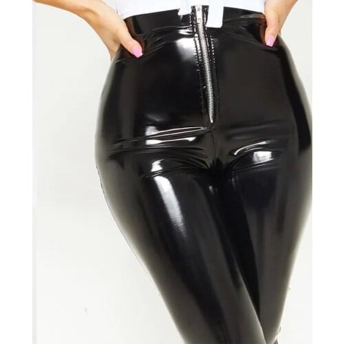 Sexy Women PVC Faux Leather Pants Leggings High Waist Front Zipper Slim Pencil Trousers Custom Casual Patent Leather Skinny Pant