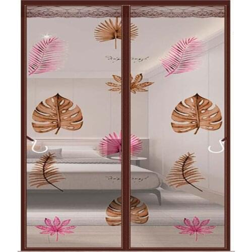 Big Tee Leaves Magnetic Door Curtains Home Bedroom Kitchen Fly Screen Door Mesh Screen Anti-Mosquito Insect Net Automatic Close