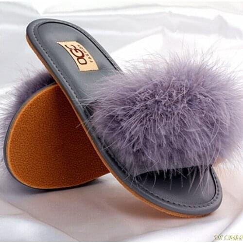 Real Raccoon Fur Slippers Women 2020 Sliders Casual Fox Hair Flat Fluffy Fashion Home Summer Big Size 41 Furry Flip Flops Shoes