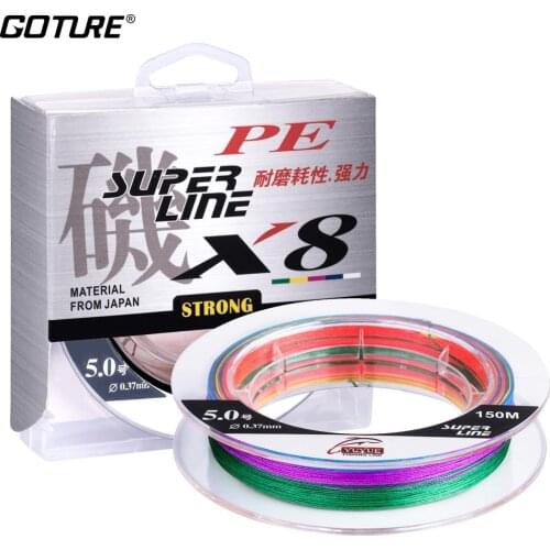 Goture Super Strong X8 150M Fishing Line Multifilament 8 Strands PE Braided Lines 29-76LB For Freshwater Saltwater Fishing pesca