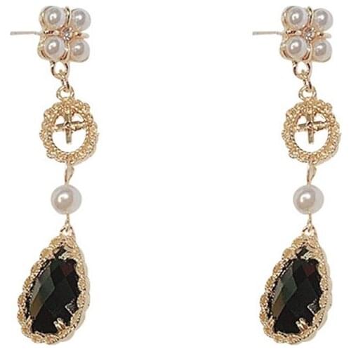 Vintage Earrings Women Earrings Drop Shaped Ear Studs Inlaid Zircon Crystal Pearls Temperament Black Exquisite Gifts Girlfriend