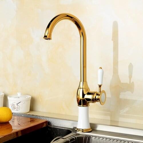 Vintage Zirconium Gold Wash Basin Faucet Tap European Copper Hot And Cold Sitting Polished Rotary Water Tank Kitchen Faucet E385