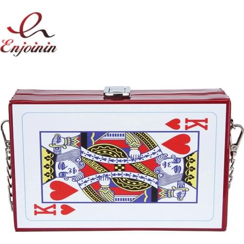 Fun Fashion Poker Print Cartoon Box Style Women Casual Clutch Bag Chain Purse Shoulder Bag Handbag Crossbody Bag Female Bolsa