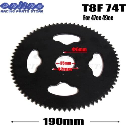 35MM T8F 74T Tooth Rear Sprocket For 2 stroke Mini Moto ATV Quad Dirt Pit Pocket Bike Chopper 47CC 49CC