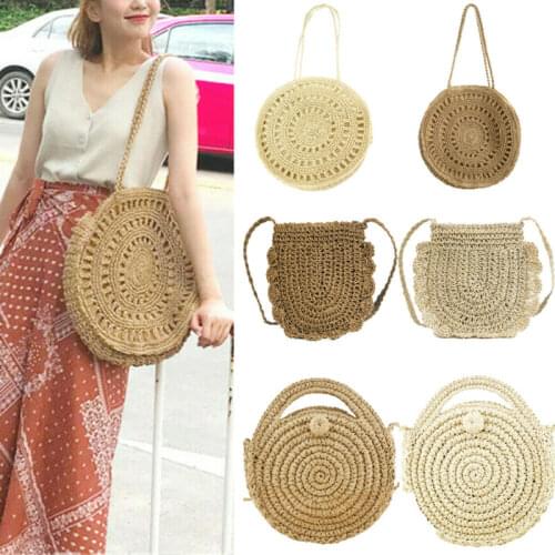 Womens Bohe Woven Straw Bag Summer Beach Shoulder Bag Tote Crossbody Wicker Handbag /BL15