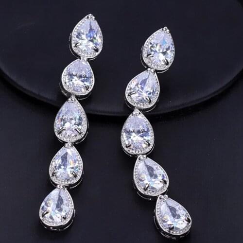 66x9mm Luxury AAA+ White Bright Cubic Zircon Ladies Fine Jewelry Wedding Women Silver Earrings
