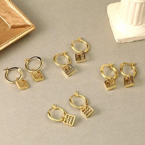 925 Sterling Silver Earring Fashion Hollow 12 constellation Short Drop Earring Trend Cute Personality Woman Girl Ear Jewelry