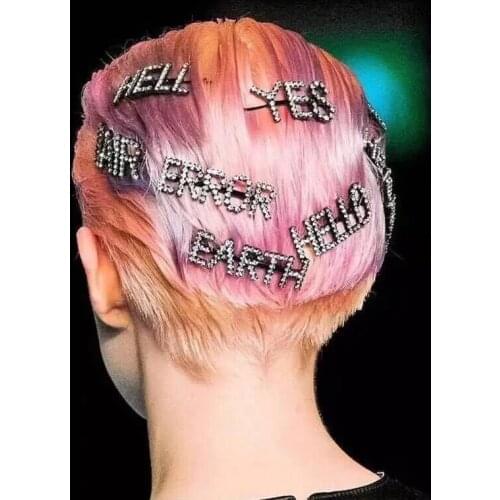 Hot Sale Women Girls Fashion Elegant letter shape with crystal Hair Clips alloy Hairpins Female Hair Styling Accessories F015