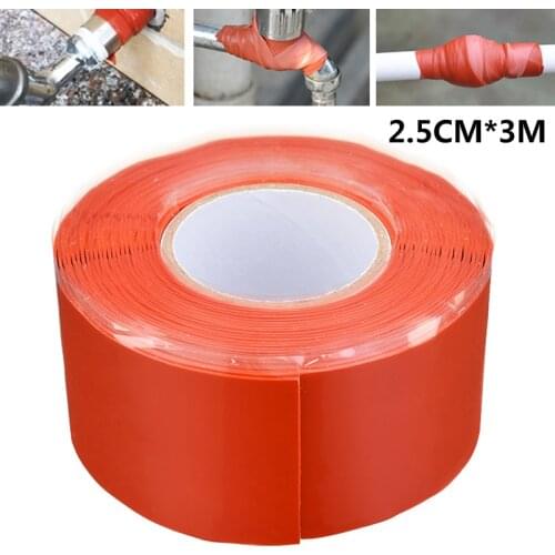 1pc 2.5cm x 3m Car Auto Red Self Fusing Silicone Tape Plumbers Electricians Pipe Repair Hose Leak Fix UV Fuel Oil Resistant