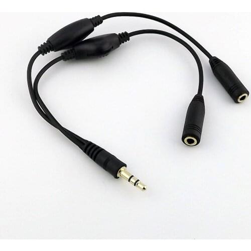 1pc 3.5mm Male to Dual 3.5mm Female Jack Y Splitter Audio Headphone Male to Female Cable with Volume Controls Black 20cm