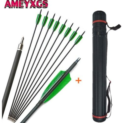 12pcs 30" Archery Carbon Arrow Spine 500 Turkey Feathers Points Tips With Arrow Quiver For Bow Shooting Hunting Accessories