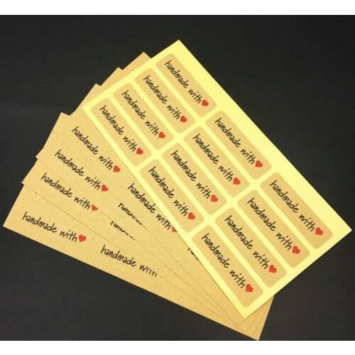 1200PCS Rectangle long Handmade with Red Heart Letters Paper Labels Sealing Stickers Decoration 4.5CMX1.3CM