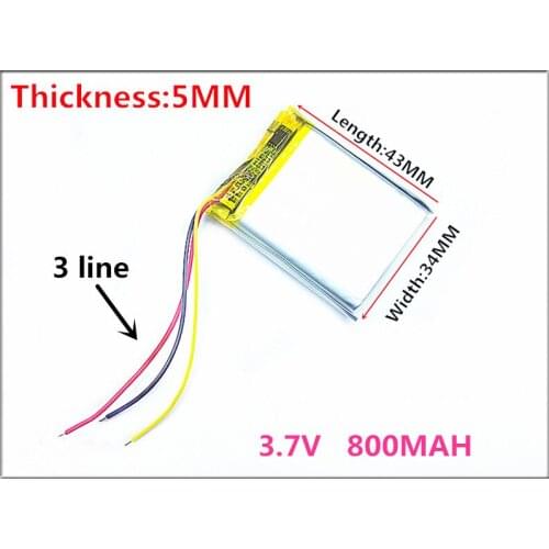 3 line Size 503443 3.7V 800MAH Lithium polymer Battery With Protection Board For GPS Tablet PC Digital Products
