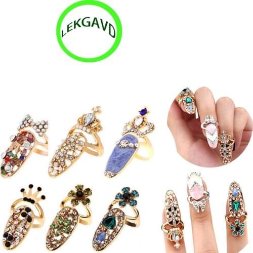 30F# Bowknot Crown Flower Crystal Charm Finger Nail Art Ring Women Finger MAKE UP