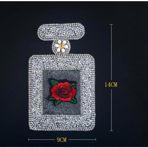 50pcs Exquisite Handmade Alloy Perfume Bottle Rhinestone Bead Embroidery Iron Sticker On Patch Clothes Decoration Vetement Decor