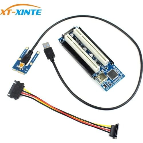 XT-XINTE Add Card Mini PCI-E Express X1 to Dual PCI Riser Extend Adapter Card USB3.0 Cable for WIN2000/XP/Vista/Win7/8/LINUX