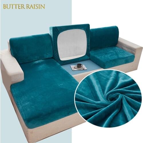 Velvet Sofa Seat Cover Cushion Cover Thick Solid Color Soft Elastic Sofa Covers Chaise Longue Slipcovers Furniture Protector