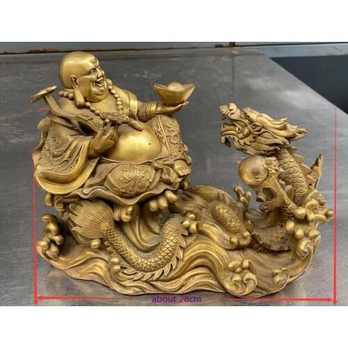Free Shipping 27 cm Ruyi Yuanbao Wealth God Maitreya Buddha Flying Dragon Buddha Statue
