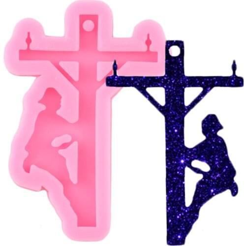 Shiny Lineman on the Pole Mold Silicone Molds DIY Man Keychain Pendants Epoxy Resin Mould Jewelry Polymer Clay Keychains Moulds