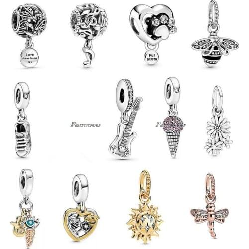 925 Sterling Silver Pave Ice Cream Cone With Pink & Clear Crystal Charm Bead Fit Women Pandora Bracelet & Necklace Jewelry