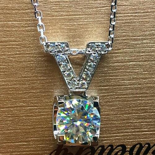 14K White Gold Women Pendants Necklaces Moissanite Diamond 0.5 1 2 3 4 5 Carat Round V Wedding Anniversary Engagement Party Gift