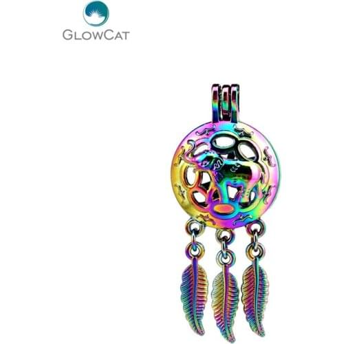 C705 5pcs/lot COLORS Multicolor Dream Catcher elephant leaf Pearl Cage Pendant Pearl Locket Fairytale Party