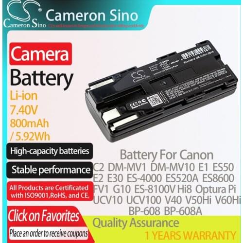 CameronSino Battery for Canon C2 DM-MV1 DM-MV10 E1 E2 E30 ES-4000 ES-8100V Hi8 ES300V FV1 G10 fits Canon BP-608A camera battery