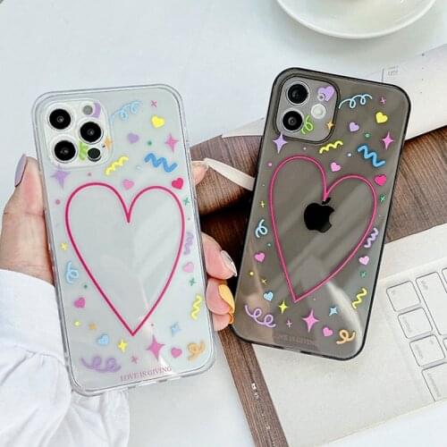 Colorful Cute Love Heart Transparent Phone Case For iPhone 11 12 Pro X XR XS Max SE 2020 7 8 Plus Shockproof Soft Silicone Cover