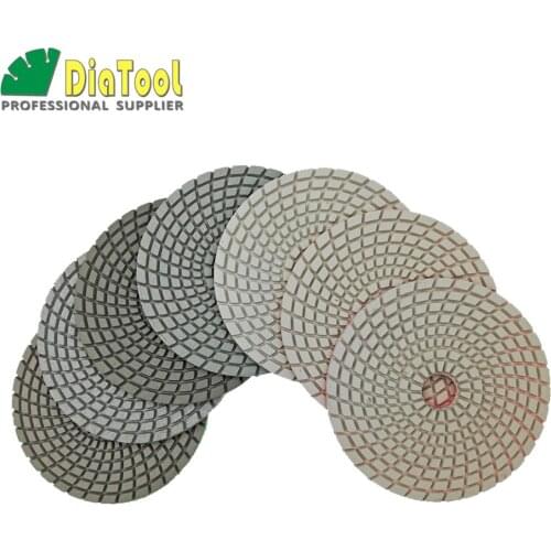 SHDIATOOL 7pcs/set 125MM/5inch Diamond Flexible Wet Polishing Pad White Bond Spiral Type Sanding Disc For Stone