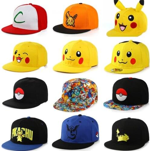 Pokemon Cotton Baseball Cap Anime Cartoon Pikachu Figure Adjustable Cosplay Party Hip Hop Hats Kids Birthday Gifts Snapback Caps
