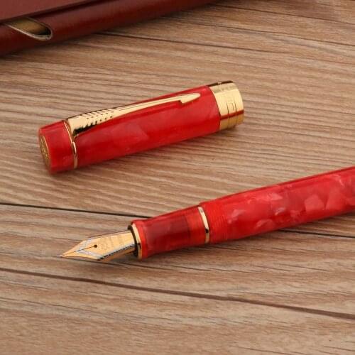 Jinhao 100 Acrylic Fountain Pen arrow cherry red Spin Elegante Signature Golden ink pens Stationery Office Supplies