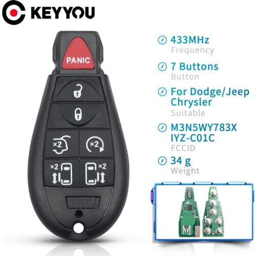 KEYYOU Car Key For Dodge Caravan Chrysler Town Country Jeep M3N5WY783X IYZ-C01C 433Mhz Fob 7 6+1 Buttons Remote Key Uncut Blade
