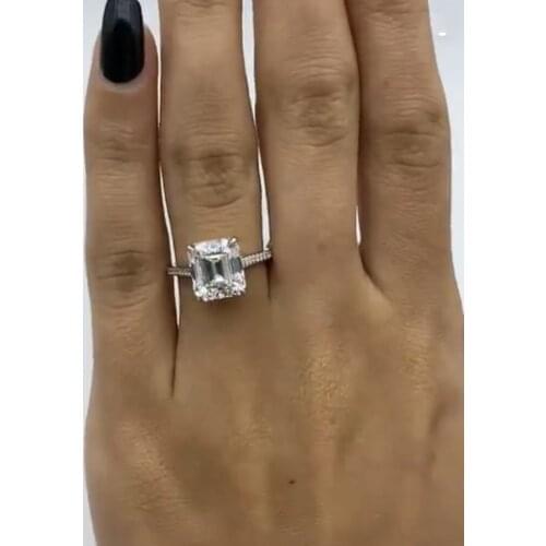 Emerald 925 Sterling silver rings finger Simple Square Emerald cut Diamond Elegant Ring for Women Engagement Wedding jewelry