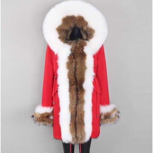 2021 Women Fashion Winter Jacket Natural Real Fox Fur Collar Warm Big Fur Outerwear Real Fur Coat Female Long Parka Detachable