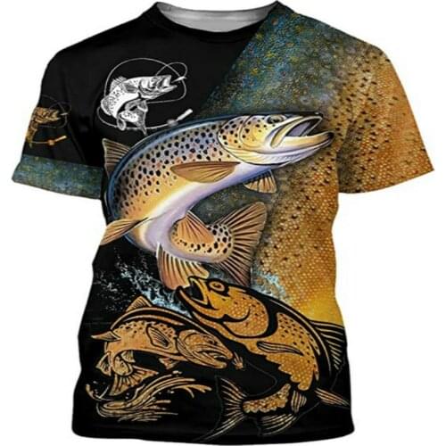 Hot selling mens 3D fishing print T-shirt, fashionable round neck short-sleeved mens T-shirt, fun T-shirt