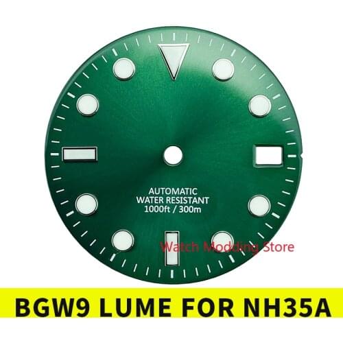 HOT 28.5mm BGW9 Green/Black Enamel Copper Dial Parts SKX Mod SUB Style Fit NH35A Mov't 300M Super Blue Luminous NEW Arrival