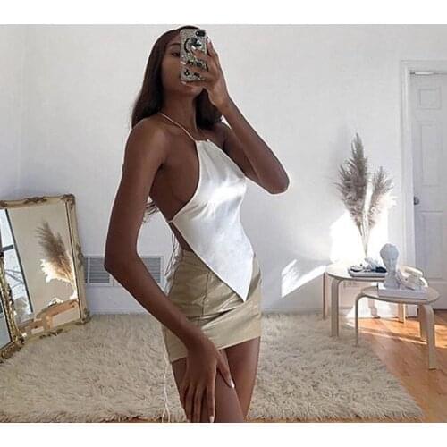 2021 Fashion Trend Women’s Sexy Solid Color Camisole Summer Round Neck Lace-Up Backless Bandage Exposed Navel Top Tanks Vest
