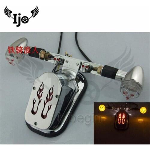 Motorcycle accessories retro taillight for earth eagle king horse 400 retrofitted skull and tail taillight flame brake lights