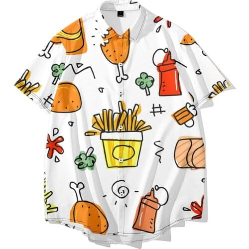 New 2021Beach Summer Cartoon Print Short Sleeves Hawaii Turn-down-collar Shirt For Mens Harajuku Clothing