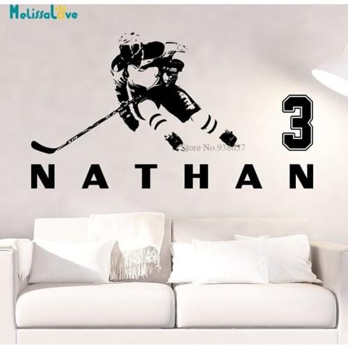 Ice Hockey Custom Name Number Hockey player Sport Lover Sticker Boy Room Baby Child Decal Removable Vinyal Wall Sticker BA295