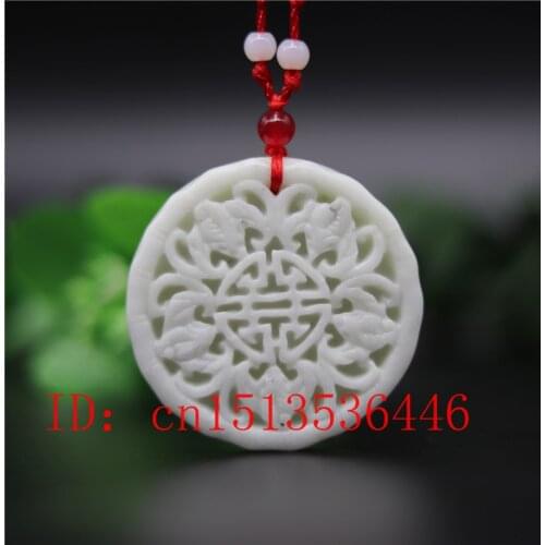 Natural white jade Bat flower Pendant Necklace Charm Jewellery Fashion Accessories Hand-Carved Man Woman Gifts Amulet