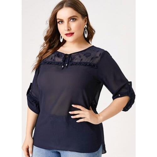 2020 Fall Women Long sleeve Mesh T-shirt Womens Fashion Retro elegant mom clothes Plus Size ladies Loose Top